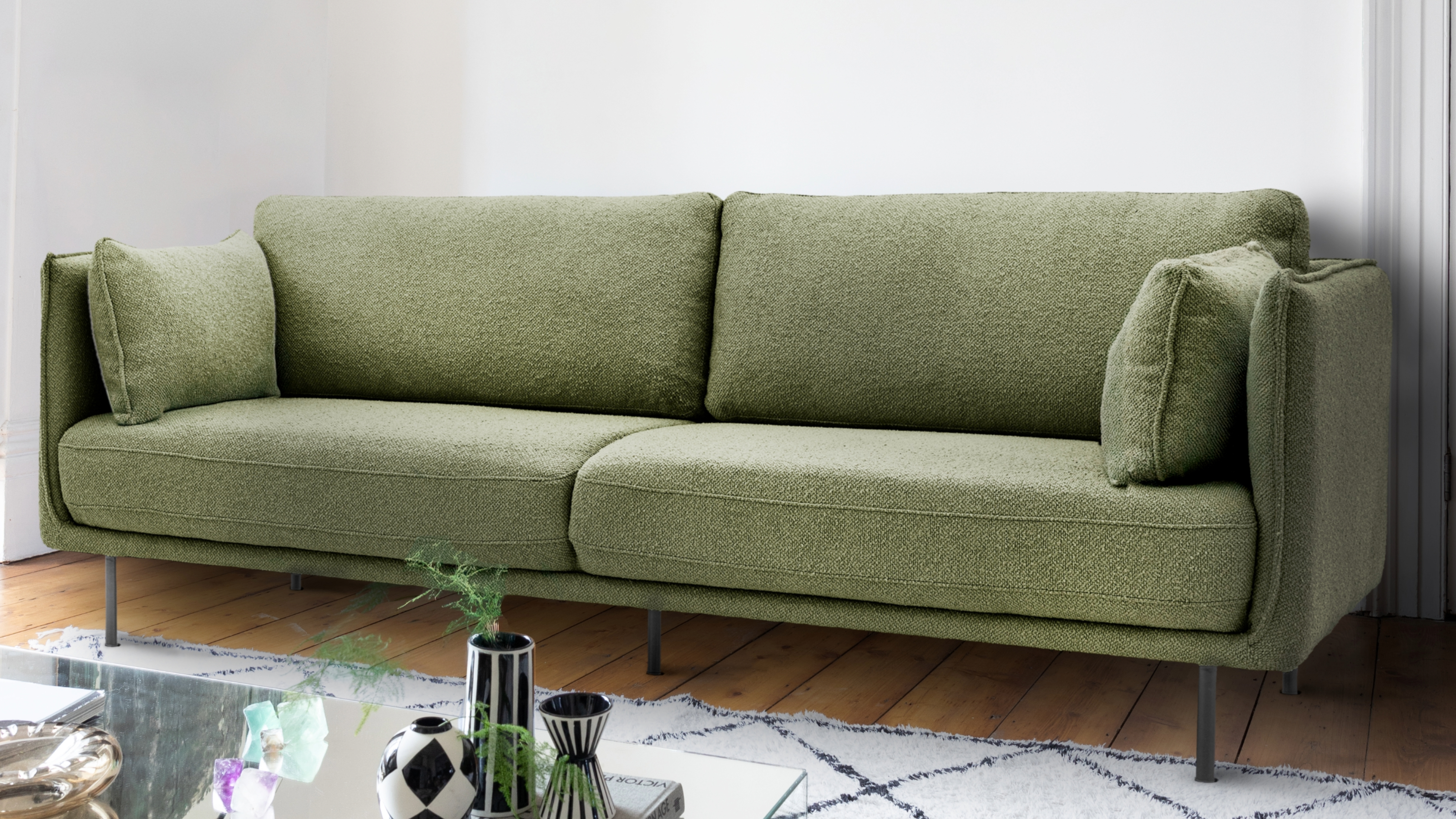 Rockett St George Modern Green Boucle 3 Seater Sofa
