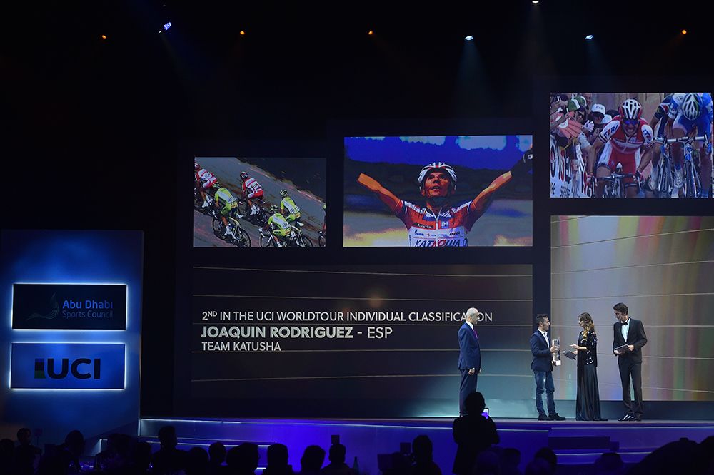 Joaquin Rodriguez accepting his WorldTour prize