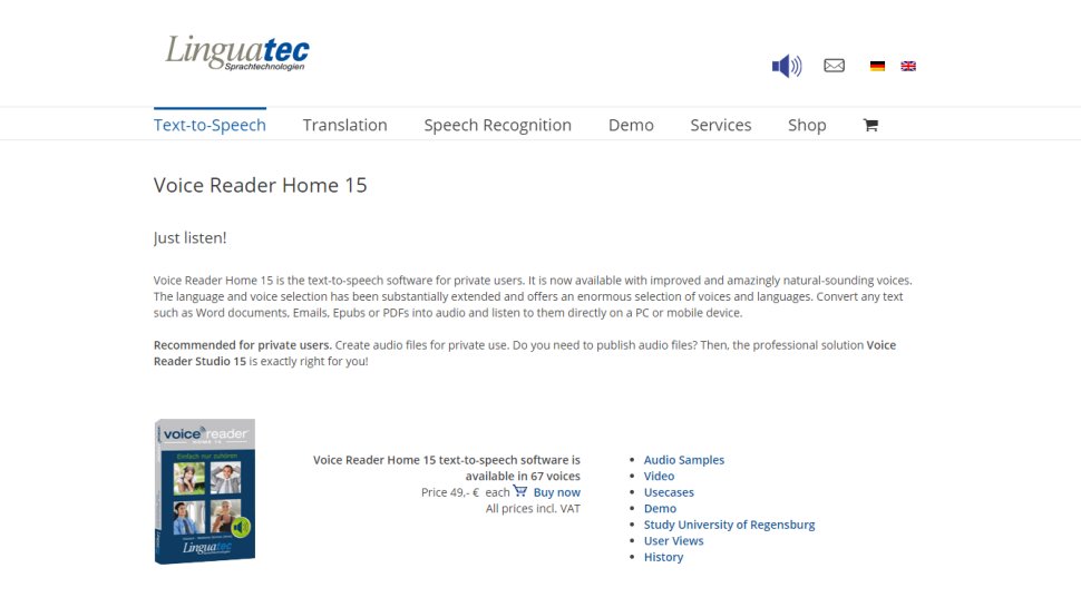 Website screenshot for Linguatec Voice Reader