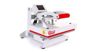 Best heat press machines; a large white metal device for pressing designs onto material