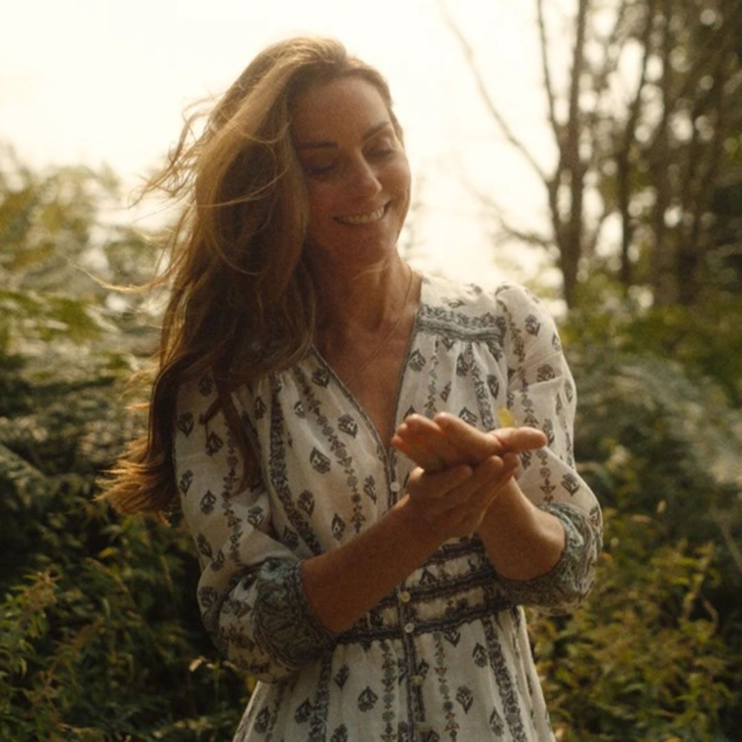 Kate Middleton wears a flowy, patterned dress in her video announcing the end of her cancer treatment