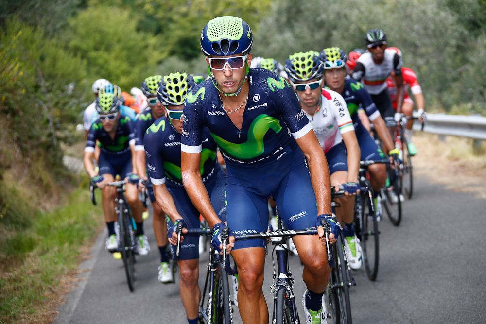 Adriano Malori (Movistar) on the front of the Toscana peloton