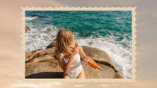 an image of a woman applying suncream infront of the sea