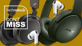 AirPods, Bose headphones and Sennheiser over-ears on a mustard background, with TR's 'Don't Miss' badge