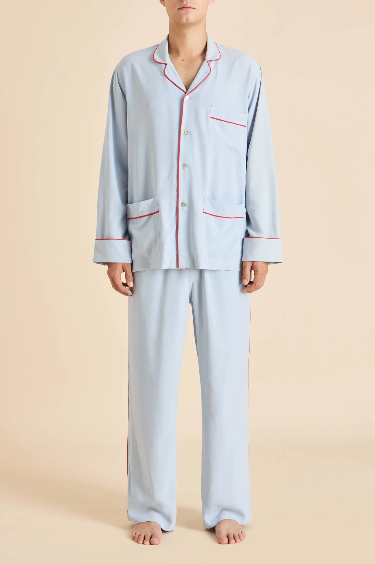 Olivia von Halle, Laurent Cerulean Blue Pajamas in Sandwashed Silk