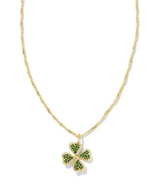 Clover Gold Crystal Short Pendant Necklace in Green Crystal