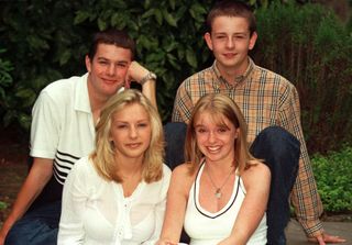 Four of the stars of the BBC TV children's programme 'Byker Grove', including (2nd L) Kerryann Christiansen, (2nd R) Joanne McIntosh and (R) Chris Woodger.