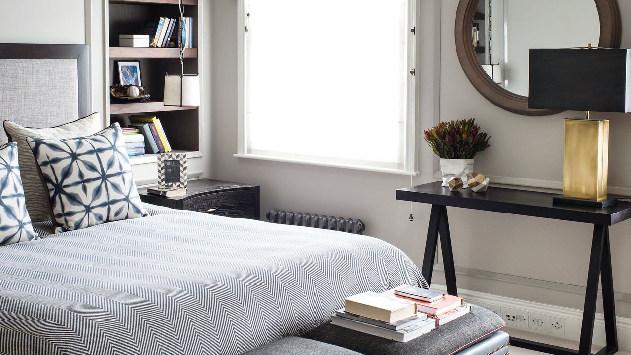 Small blue and grey bedroom