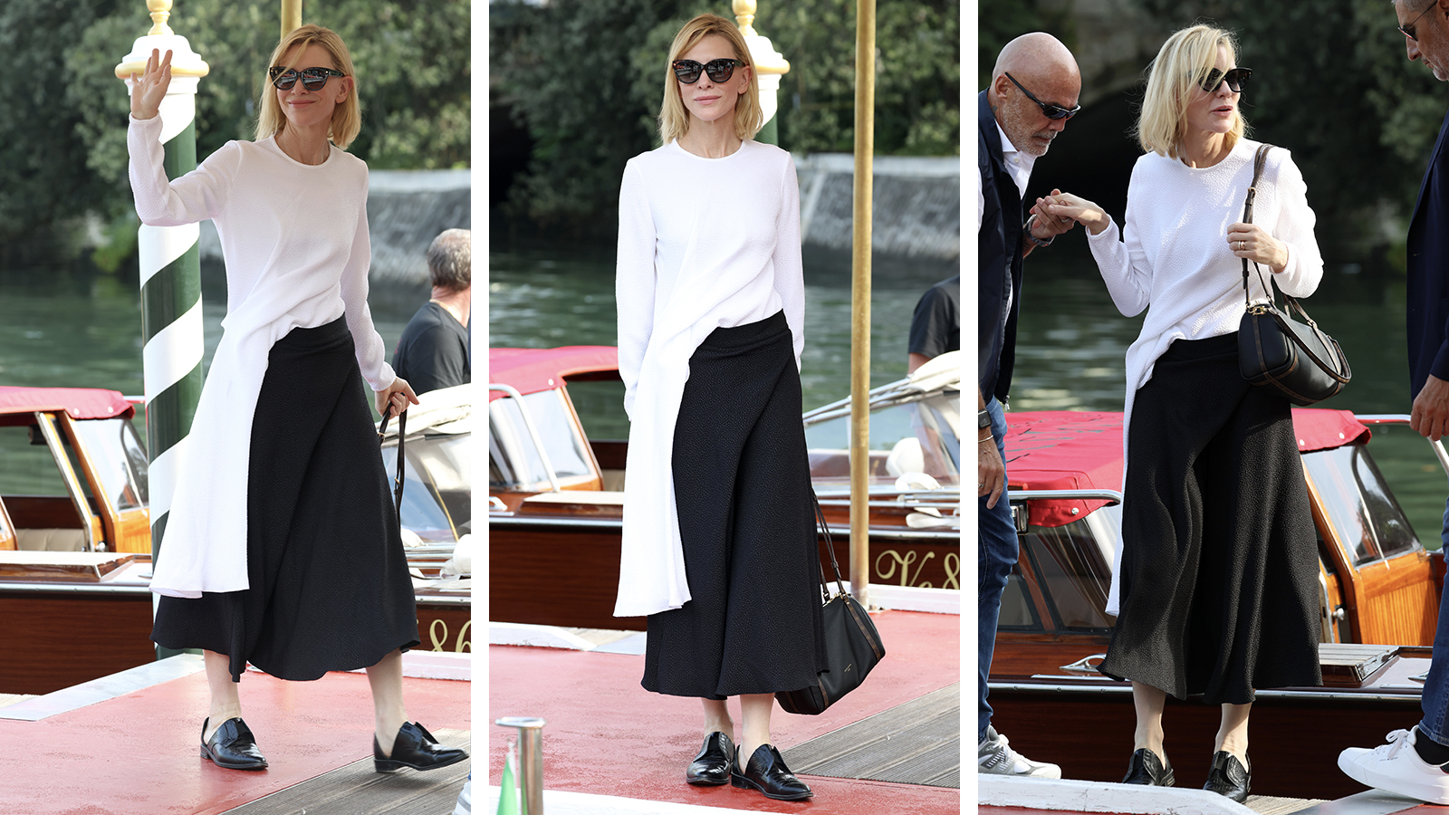 Cate Blanchett wearing a black and white outfit at Venice Film Festival