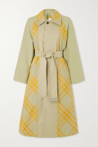 Appliquéd Belted Checked Cotton-Gabardine Trench Coat