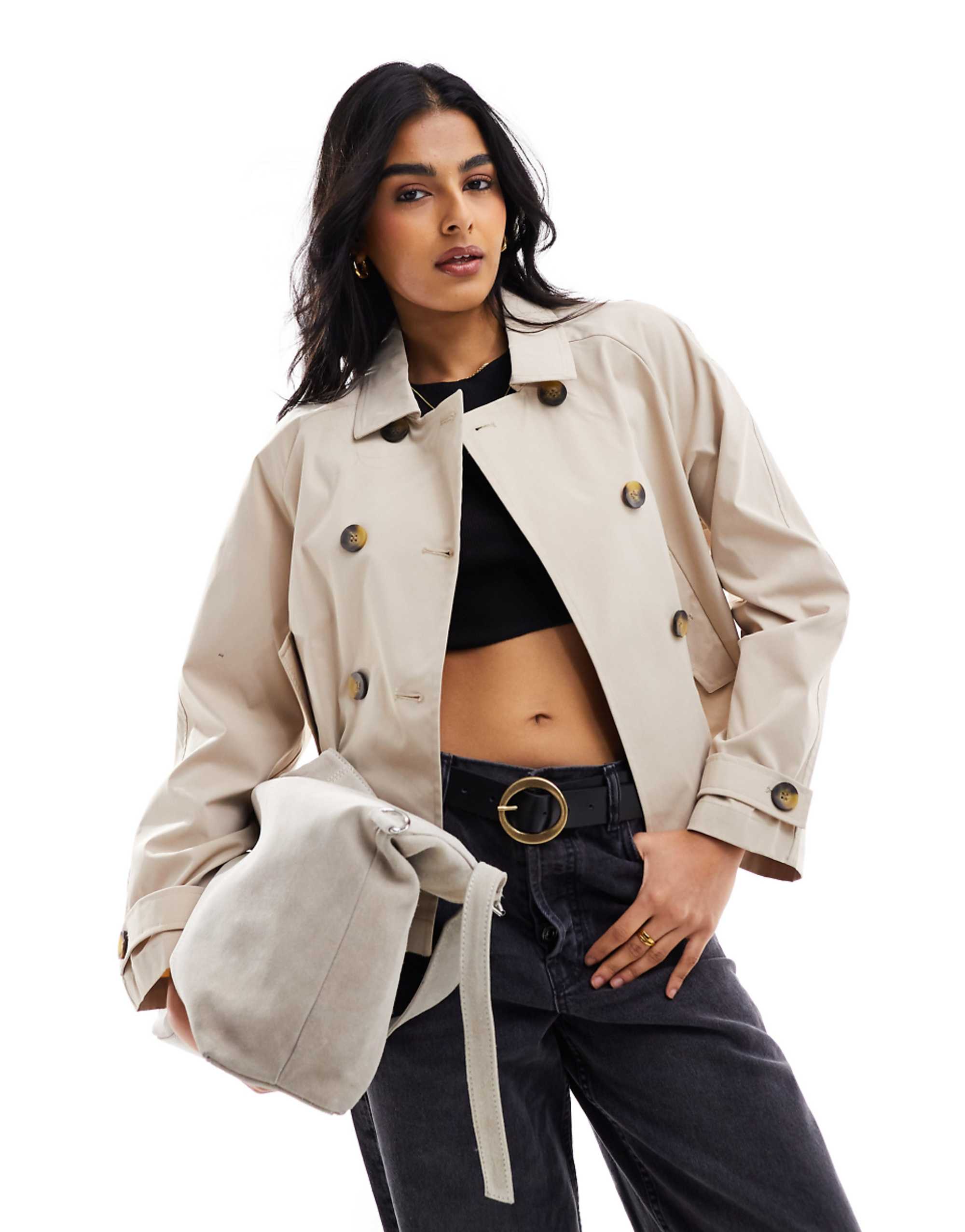Only Short Trench Coat in Beige