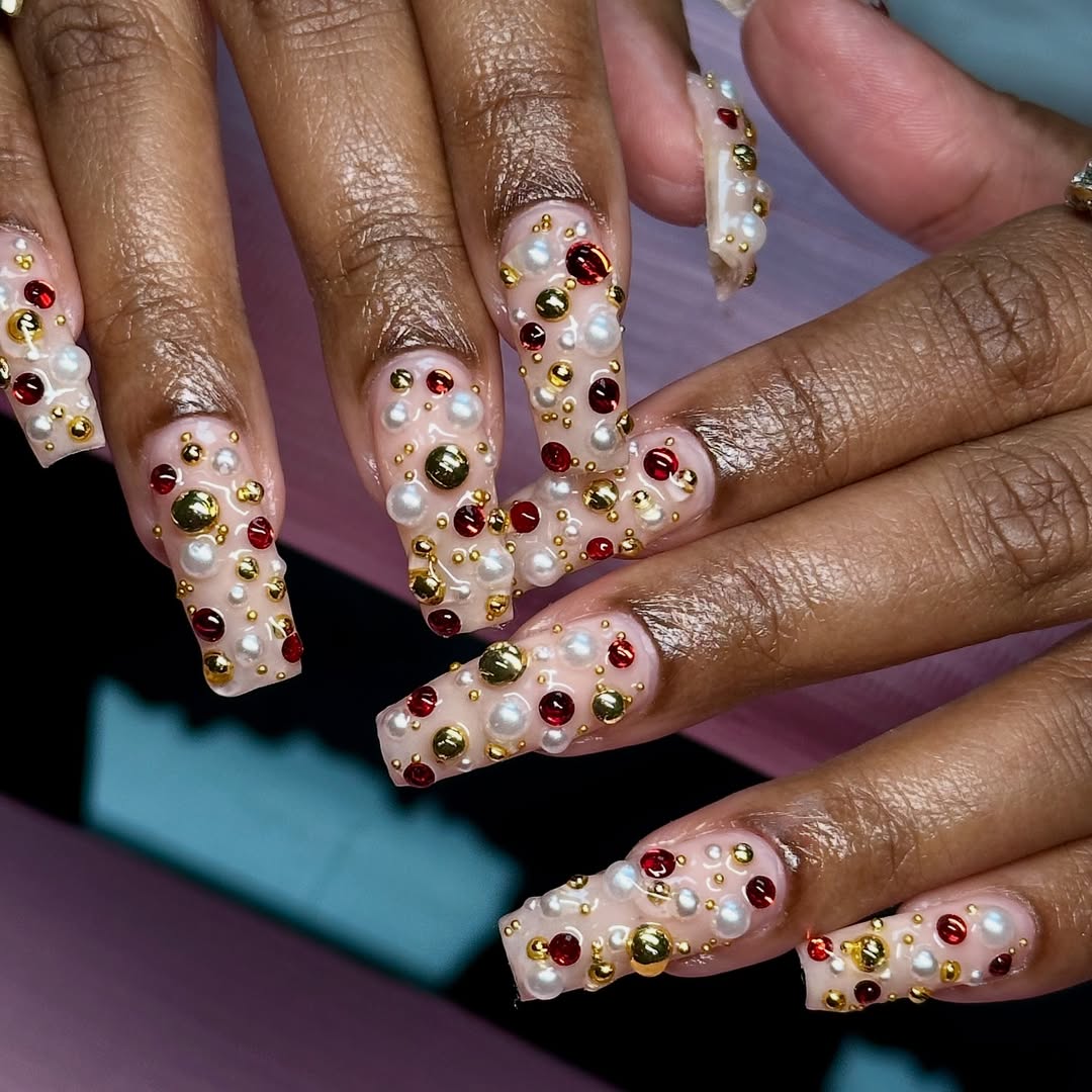 bedazzled christmas nails