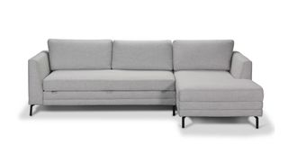 A contemporary grey sleeper sectional from Haynes Furniture