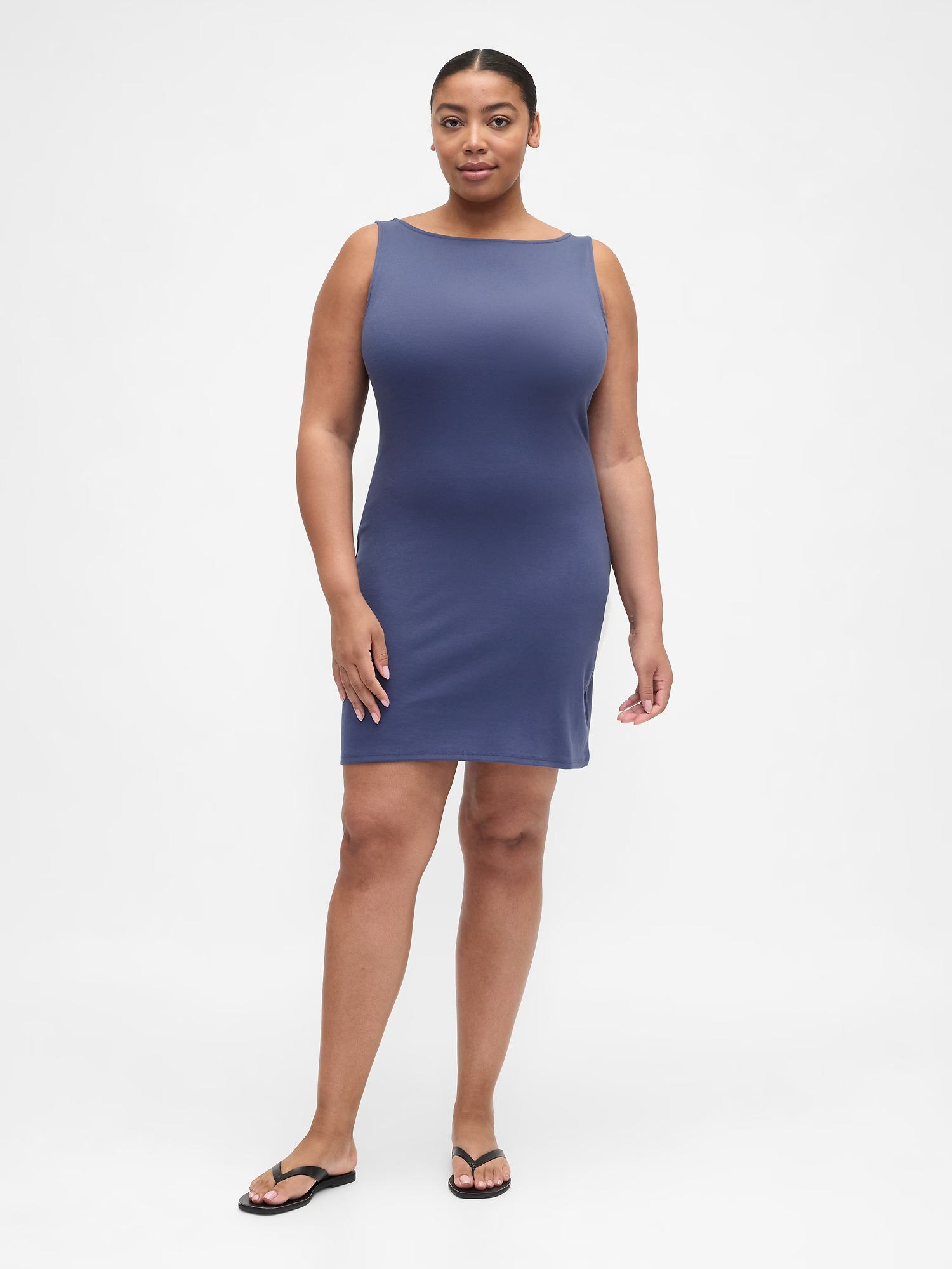 Blue boat neck minidress