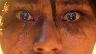 A close up shot of Diablo 4 Vessel of Hatred character Neyrelle&#039;s eyes with a blue shard reflection