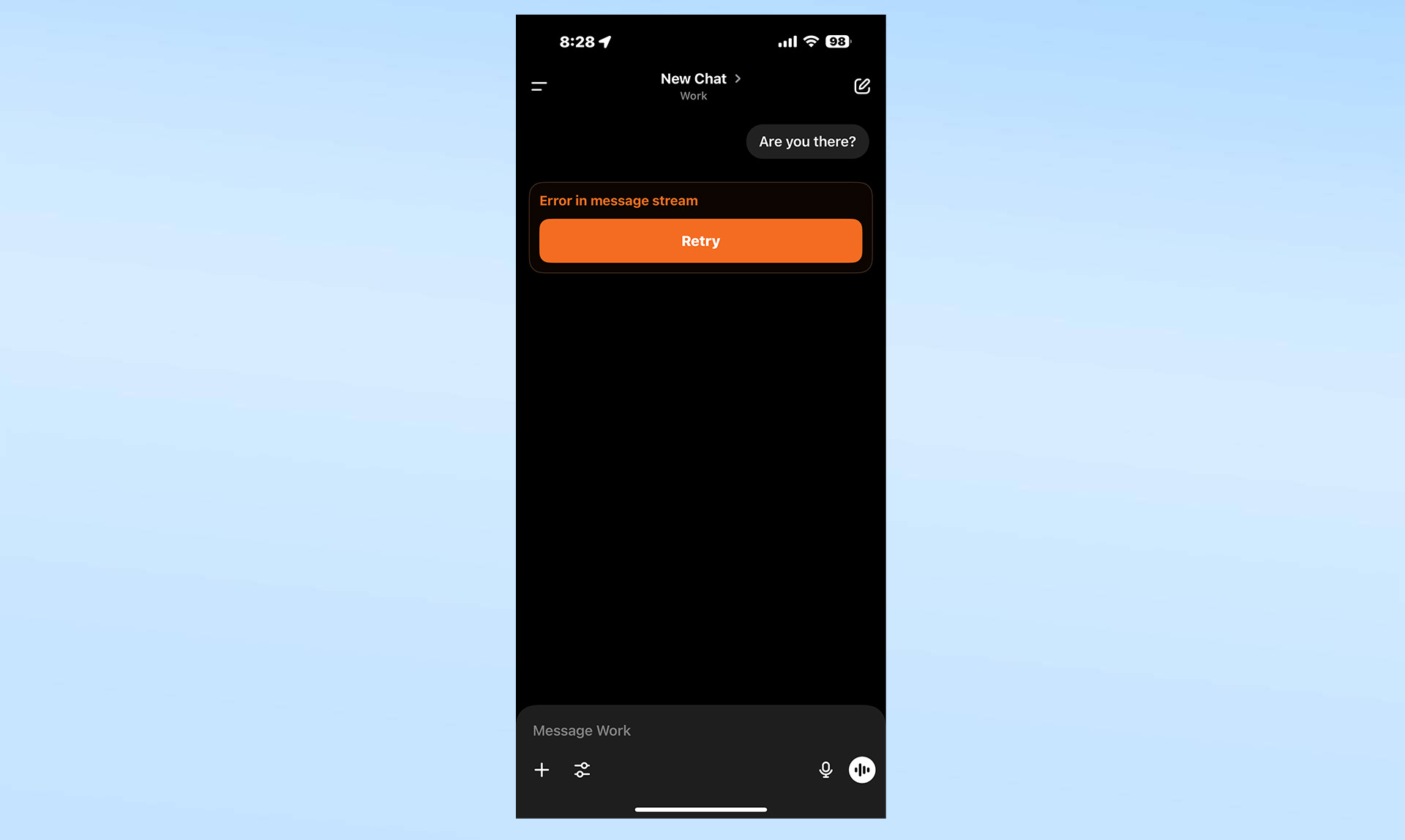 A timeout error for ChatGPT on iOS