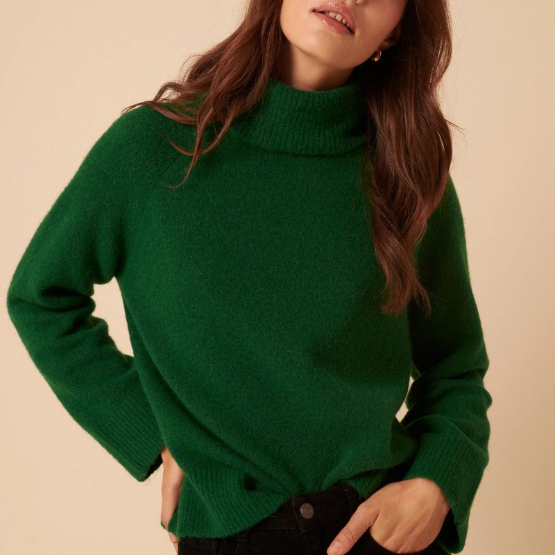 Nobody&#039;s Child, Forest Green Roll Neck Relaxed Knitted Jumper
