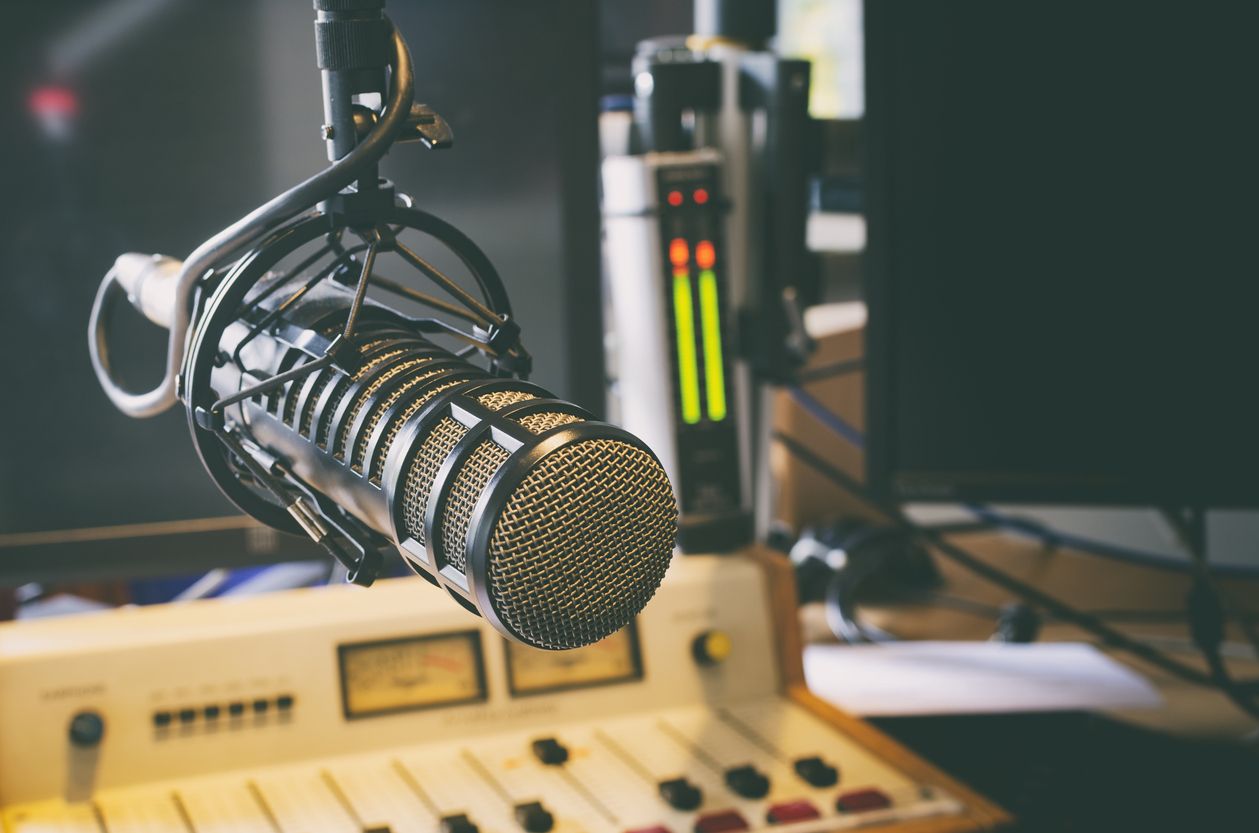 Microphone in radio studio.