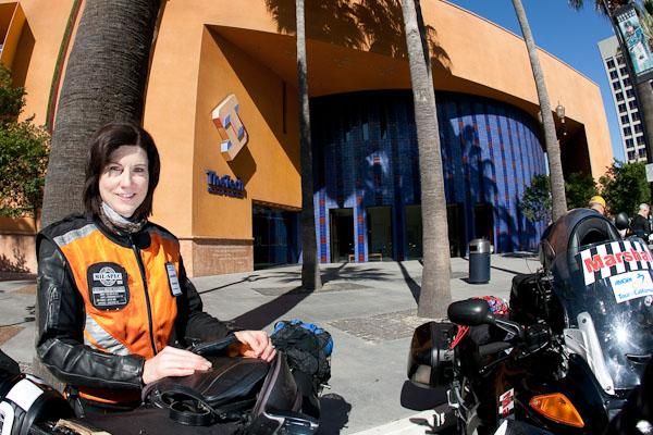Moto marshal prep in front of San Jose's Tech Museum of Innovation.