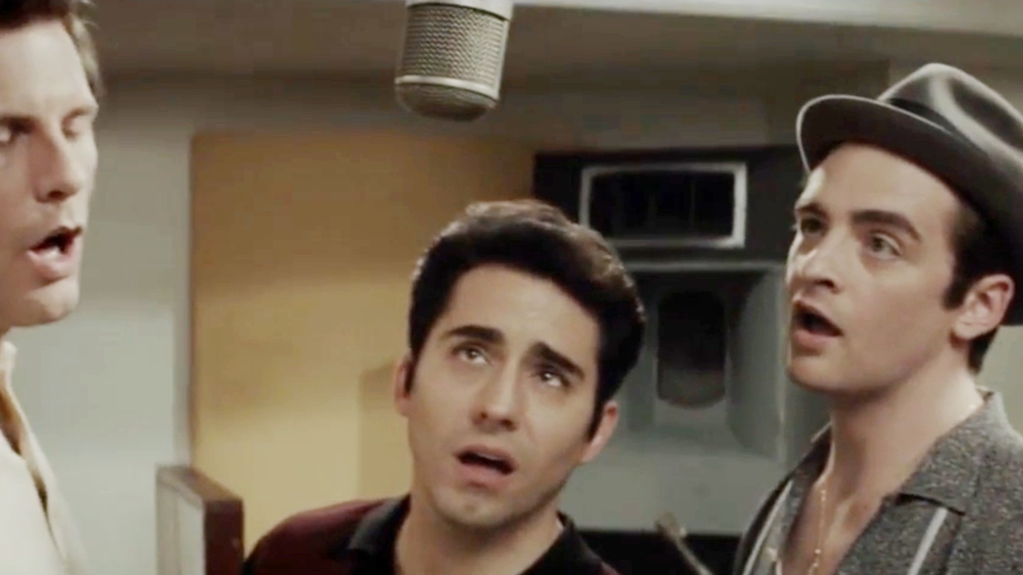 The boys singing a tune in Jersey Boys