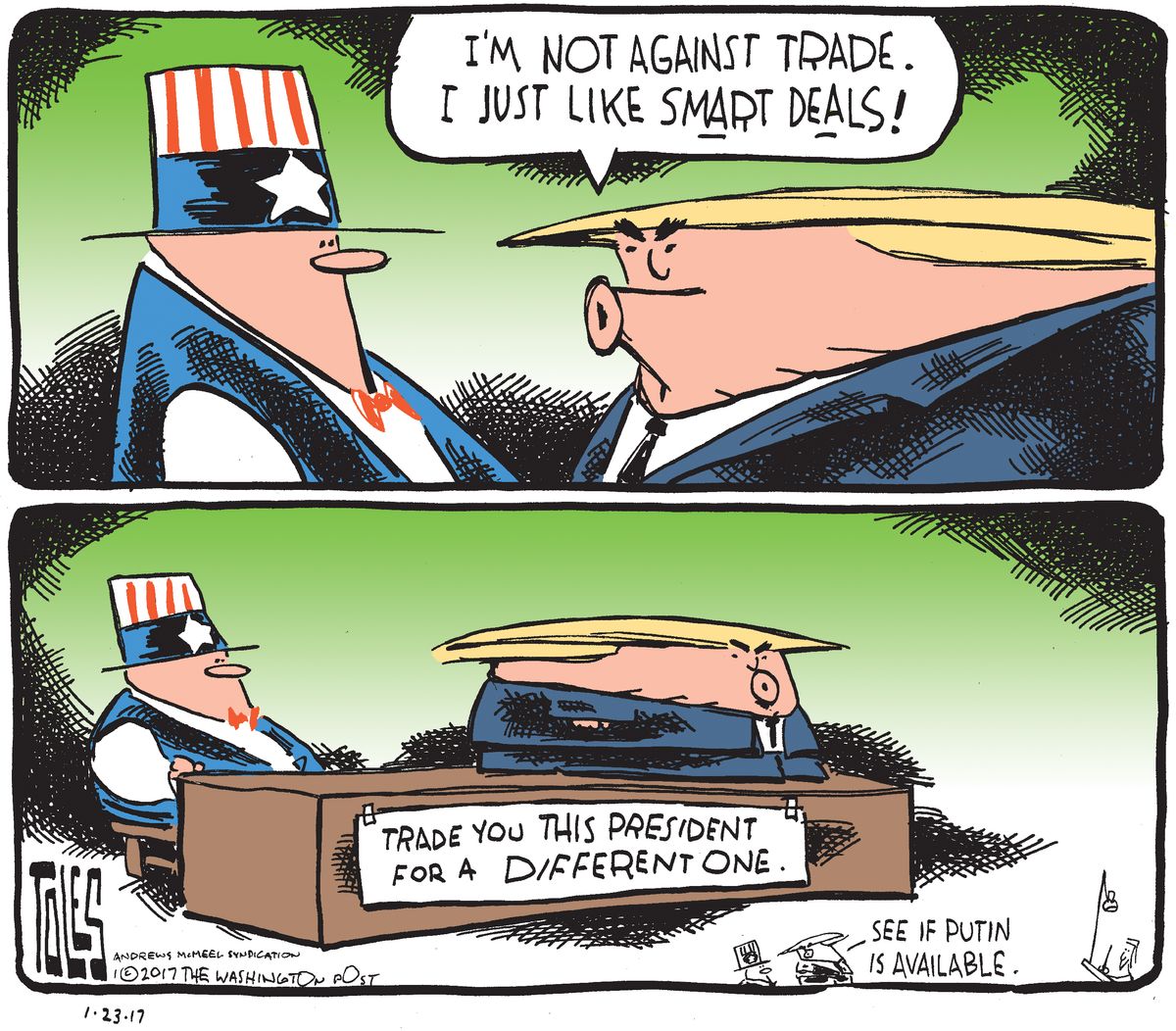 Political Cartoon U.S. Trump President trade deals | The Week