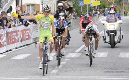 Australia's Adam James Semple (Brisot Cardin Bibanese) wins stage three from a four-man break.