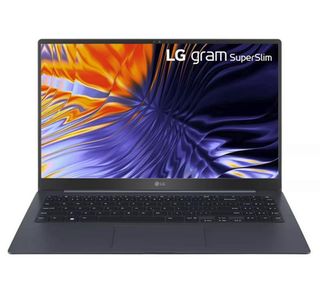 An LG gram SuperSlim laptop on a white background