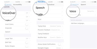 Tap VoiceOver, tap Speech, tap Voice