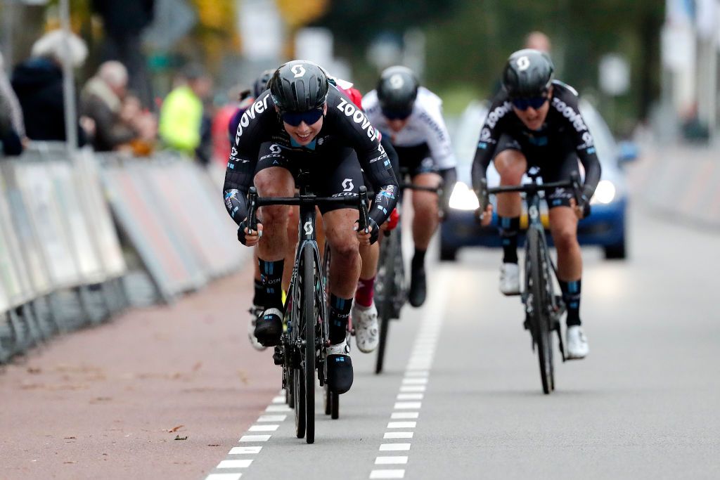 HOOGEVEEN NETHERLANDS OCTOBER 23 Lorena Wiebes of Netherlands and Team DSM sprints to win during the 17th UCI Womens WorldTour Ronde van Drenthe 2021 a 1591km one day race from Assen to Hoogeveen UCIWWT RondevDrenthe on October 23 2021 in Hoogeveen Netherlands Photo by Bas CzerwinskiGetty Images