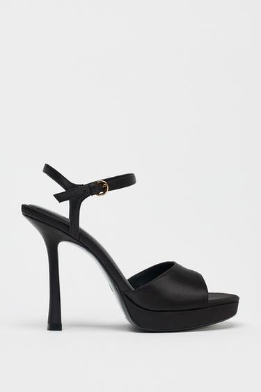 Satin-Effect Heeled Sandals