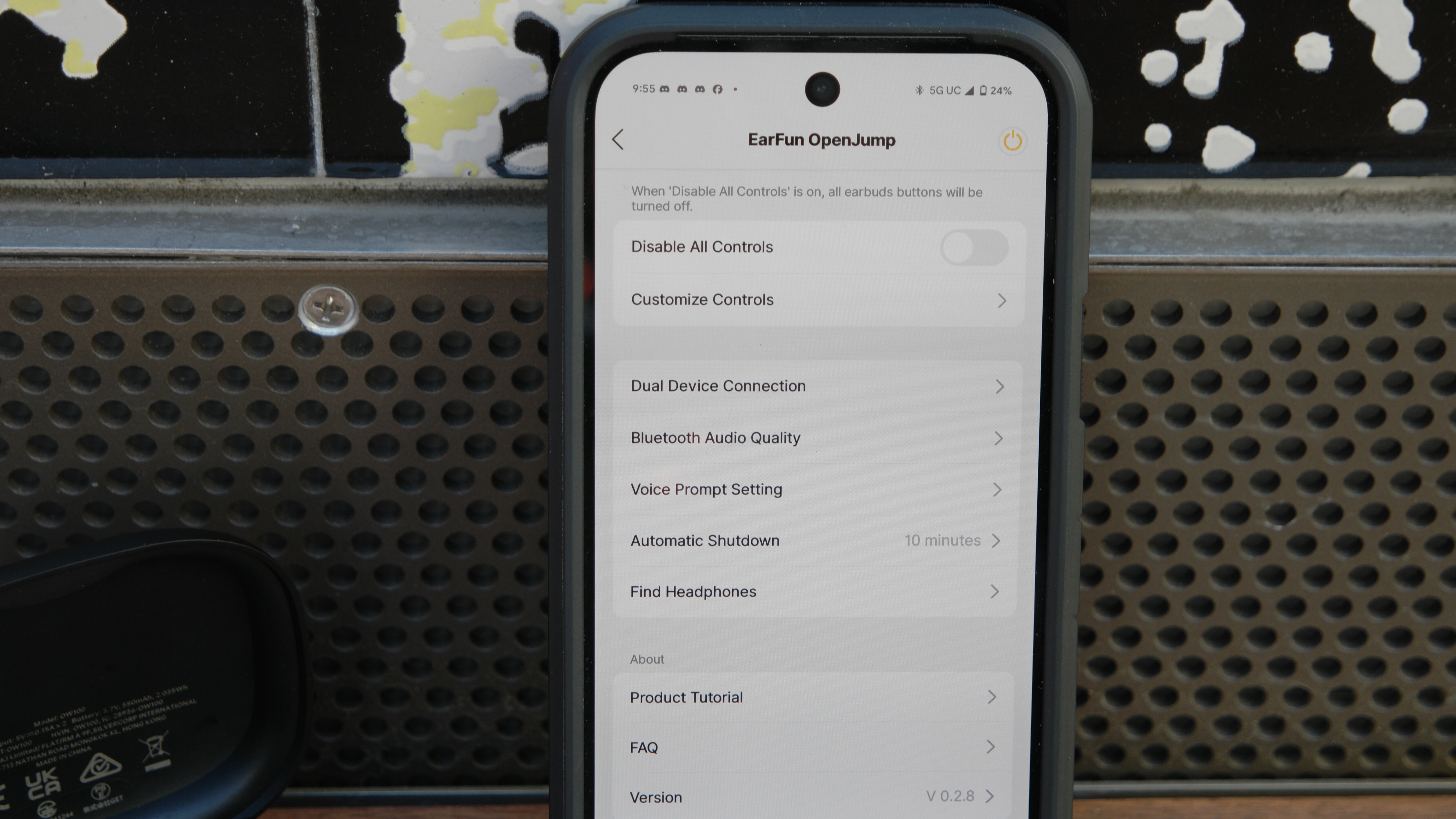 EarFun OpenJump EaarFun audio Android app, showing the settings menu