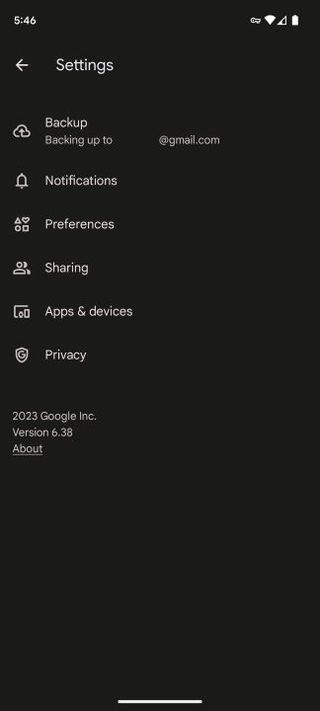 Google Photos' new settings interface