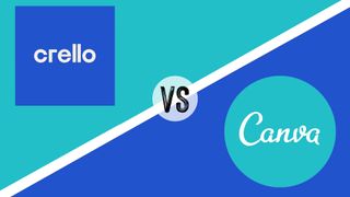 Crello Vs Canva - both logos on blue background.