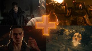 Upcoming PC games for 2026 showing Leon Kennedy in Resident Evil Requiem, marines in Warhammer 40,000: Dawn of War 4, Coen in The Blood of Dawnwalker, and a woman's face in Control Resonant