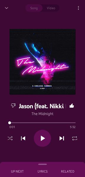 The playback screen in YouTube Music