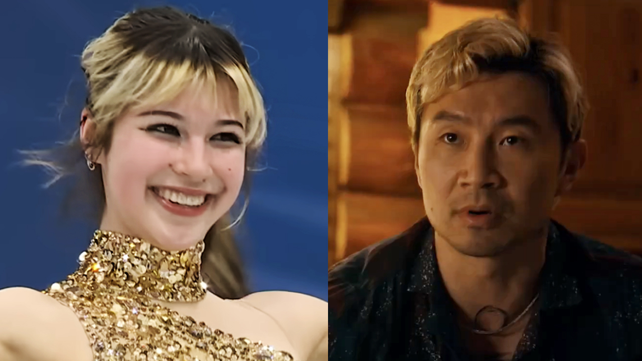 Alysa Liu during the Winter Olympics performance (2026), Simu Liu in Simulant (2023).