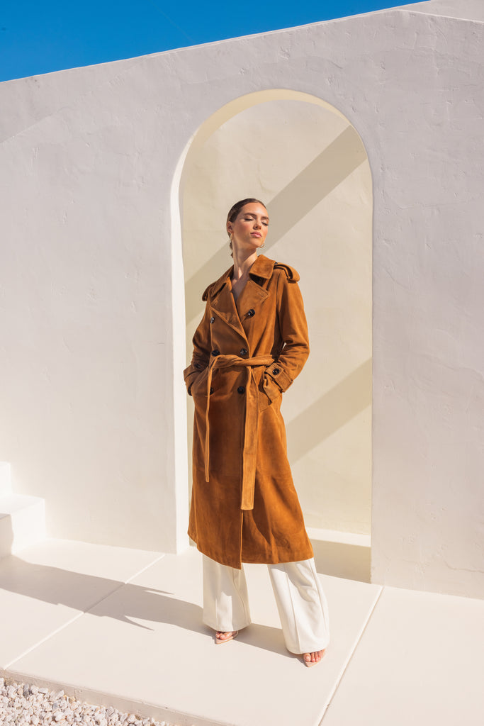 In Motion Suede Coat in Camel