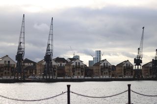 Cranes and apartments on the docks in East London