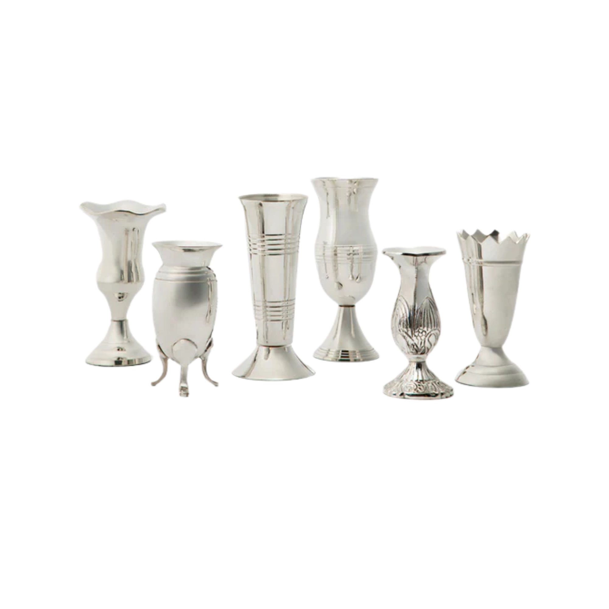 a set of silver bud vases