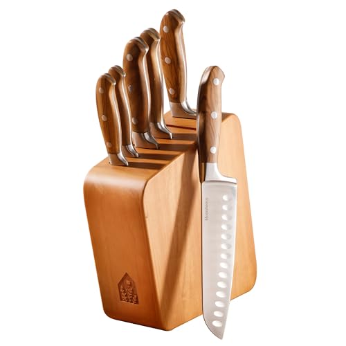 Bloomhouse 7 Piece Italian Olive Wood Knife Block Set W/german Forged Steel Knives