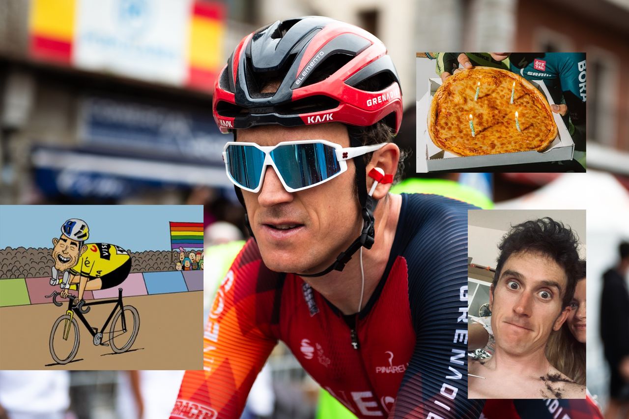 Geraint Thomas with social media posts overlaid