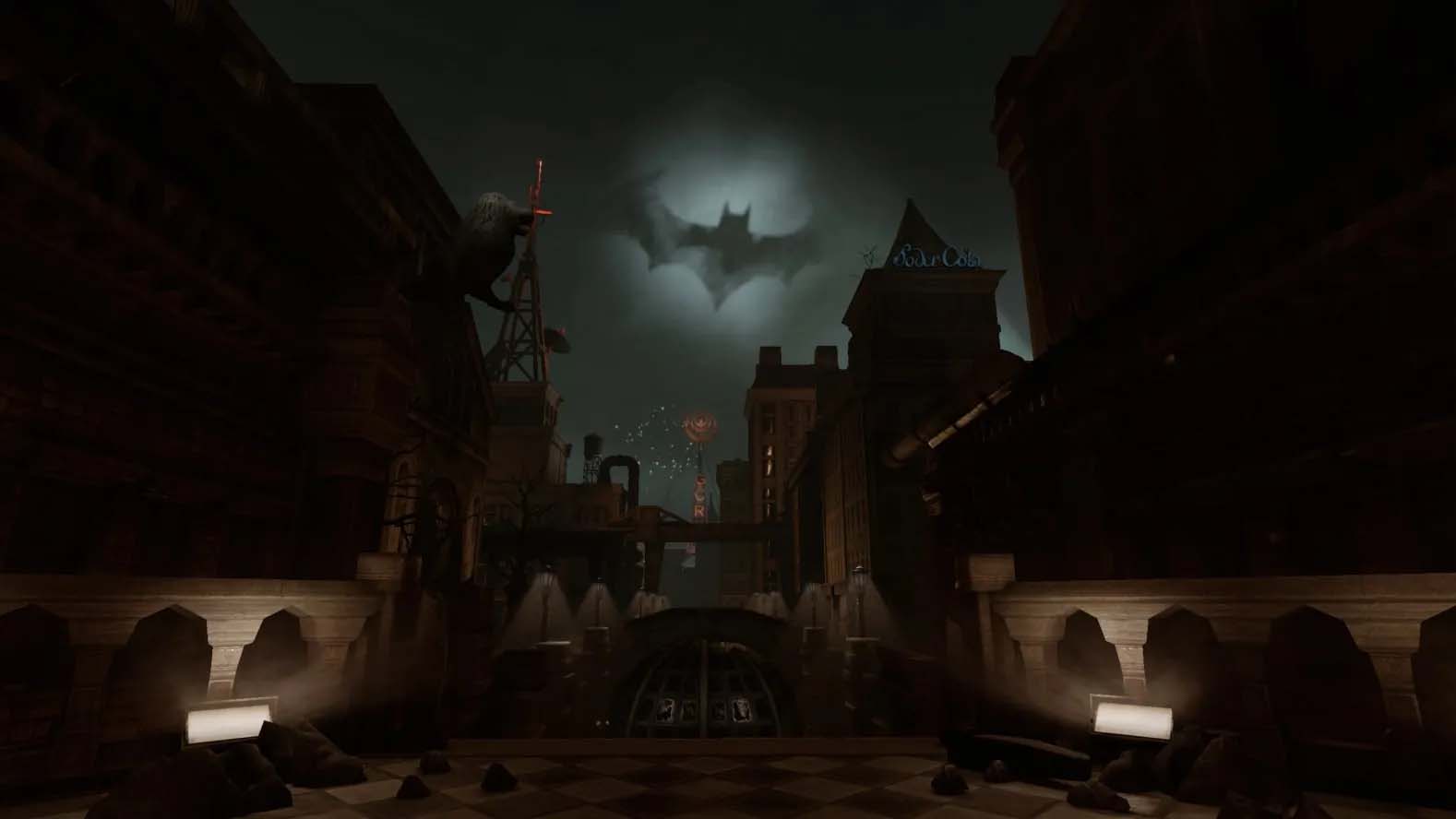 Batman: Arkham Shadow — Bat signal in Gotham's sky. 