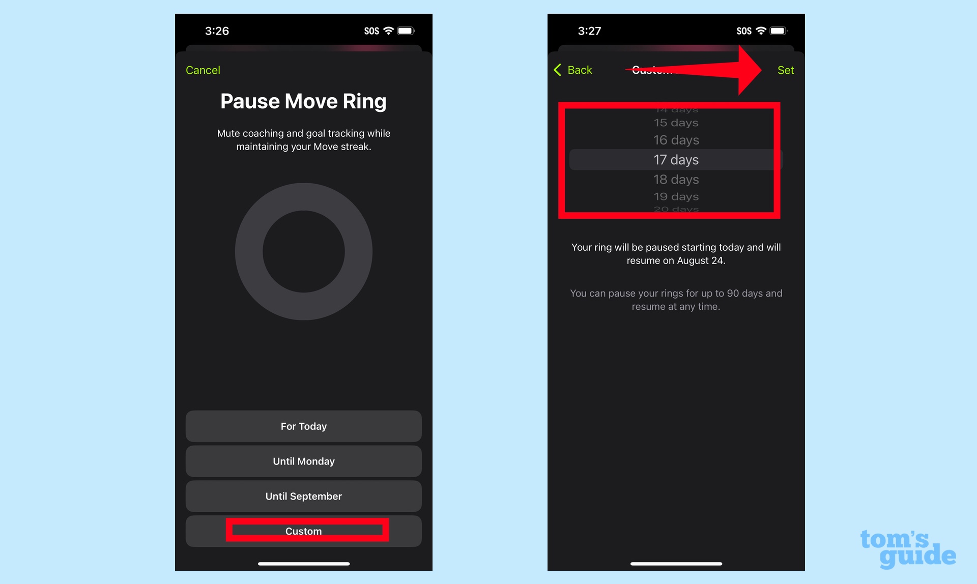 Customize how long you want to pause the motion ring