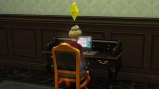 A Sim fills out reports in The Sims 4 