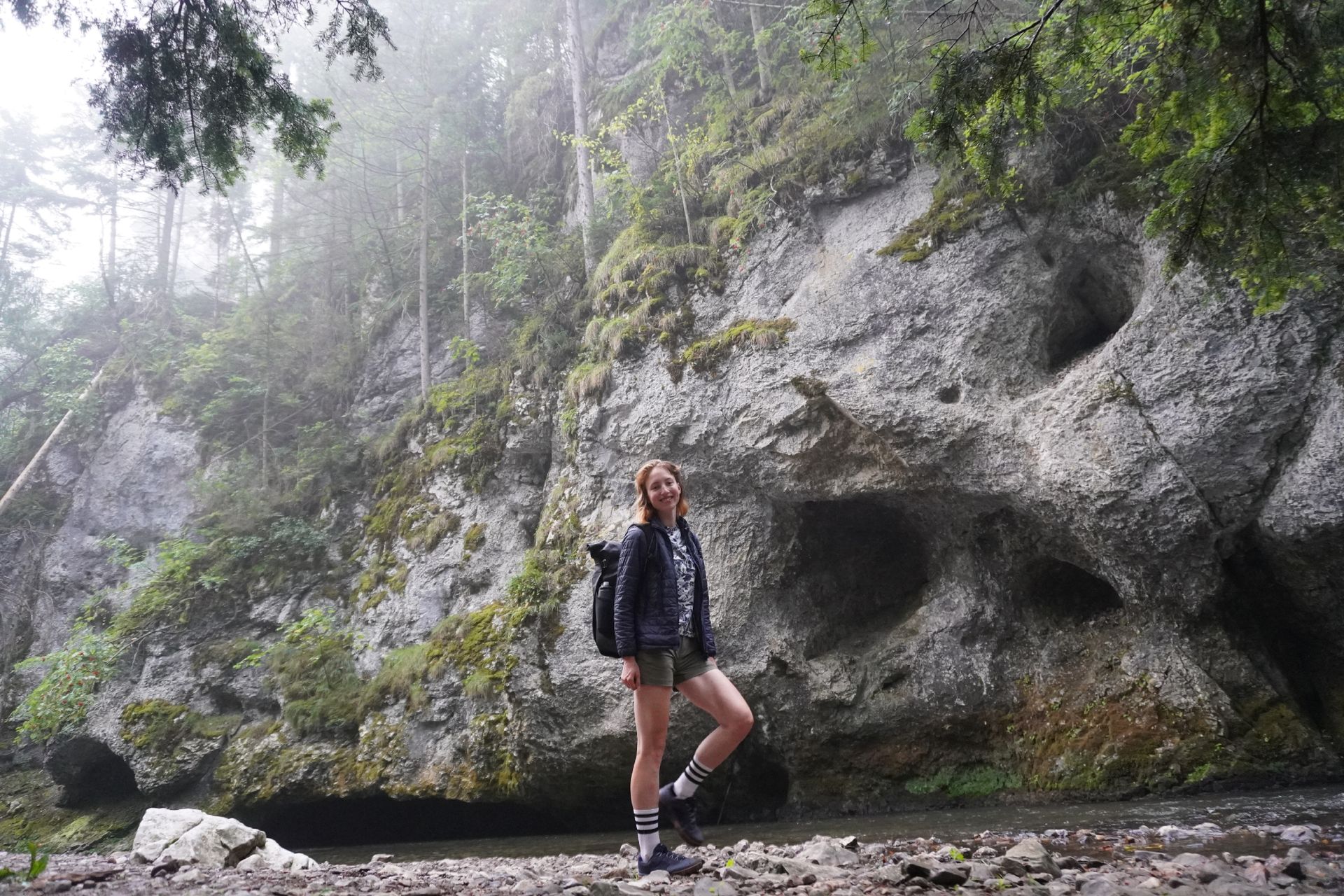 Image shows Anna walking in the Crankbrothers Stamp Lace flat shoes while on a gravel bikepacking trip.