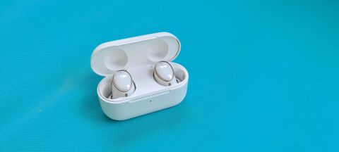 The 1More Evo wireless earbuds sitting in the charging case