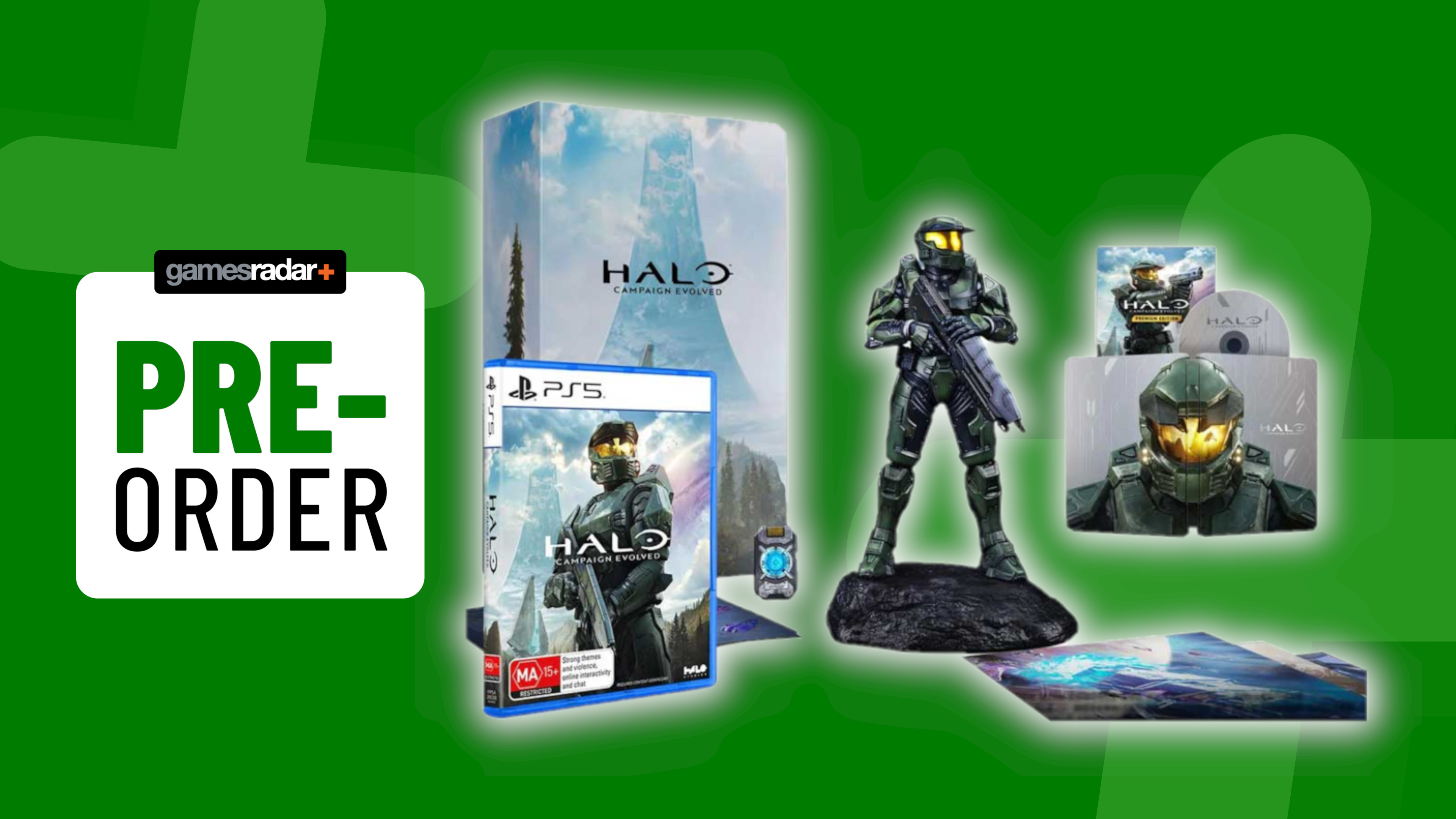 Halo Campaign Evolved Collector's Edition on a green background with pre-order badge