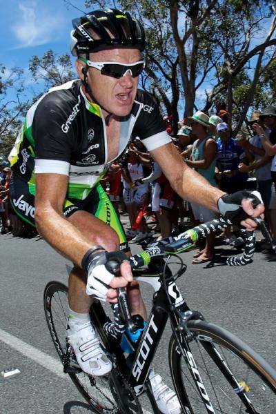 Stuart O'Grady working hard up Old Willunga Hill.