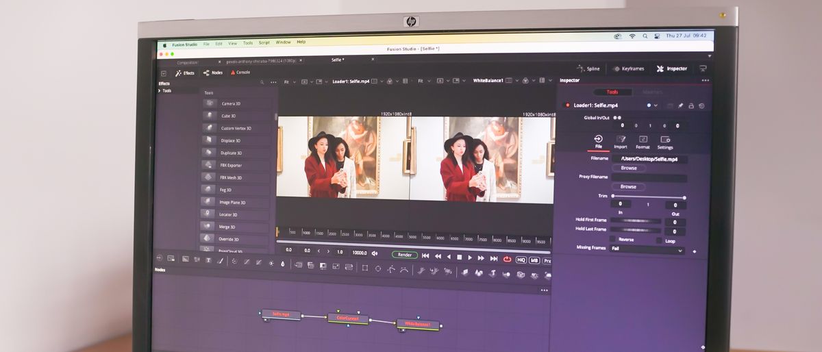 A screenshot of BlackMagic Fusion Studio 18 software on a laptop screen