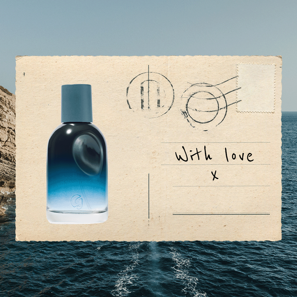 A gif of perfumes from Glossier, Loewe, Bvlgari and Miu Miu